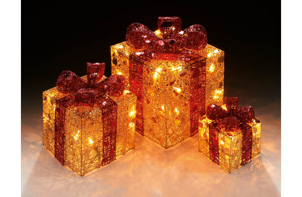 Premier Decorations Set of 3 Light Up Parcels - Gold & Red