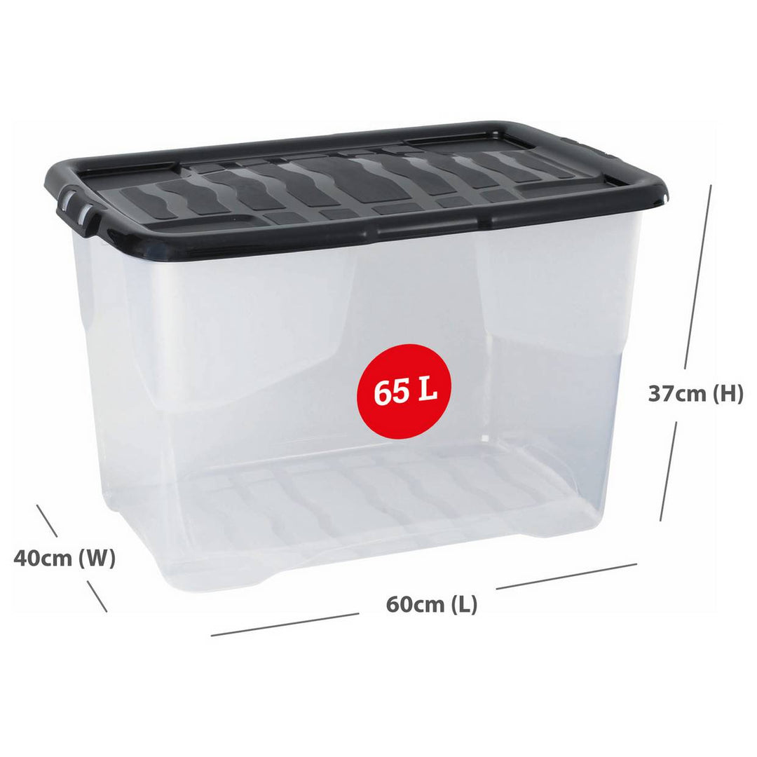 Strata Curve 3 x 65L Plastic Storage Boxes with Lid - Clear