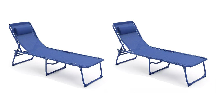 Home Set of 2 Folding Metal Sun Loungers - Blue
