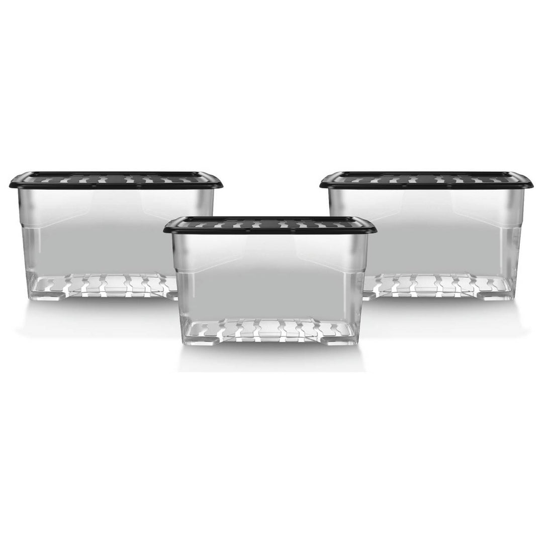 Strata Curve 3 x 80L Plastic Storage Boxes with Lid - Clear