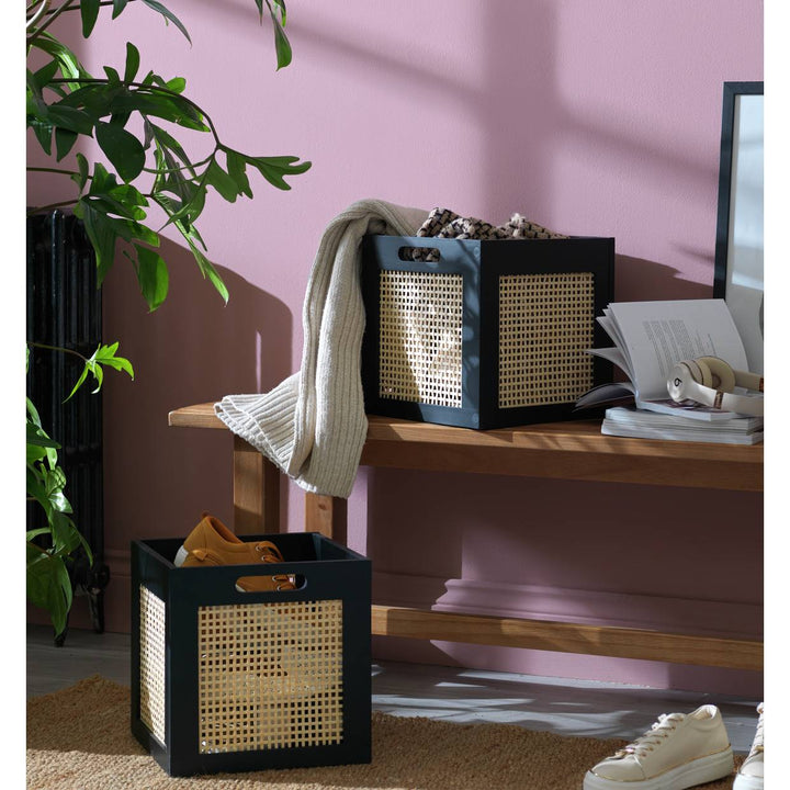Habitat Set of 2 Rattan Squares Boxes - Black