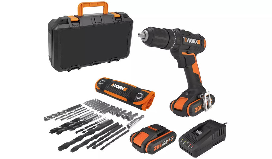 Worx WX370 Cordless Impact Drill and 30 Accessories - 20V