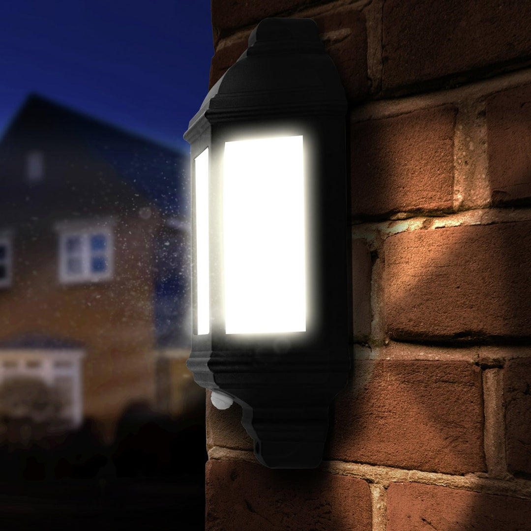 Luceco Three Panel Coach Lantern with PIR Sensor - Black