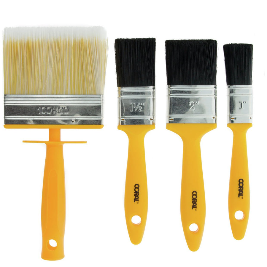 Coral Essentials Paint Brushes With Block Brush - 4 Piece Set