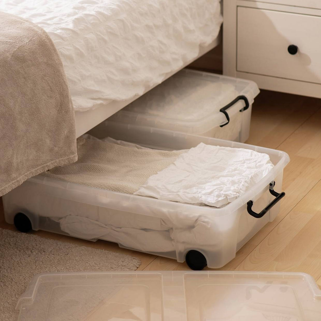 Strata 2 X 35L Wheeled Underbed Storage Boxes - Clear