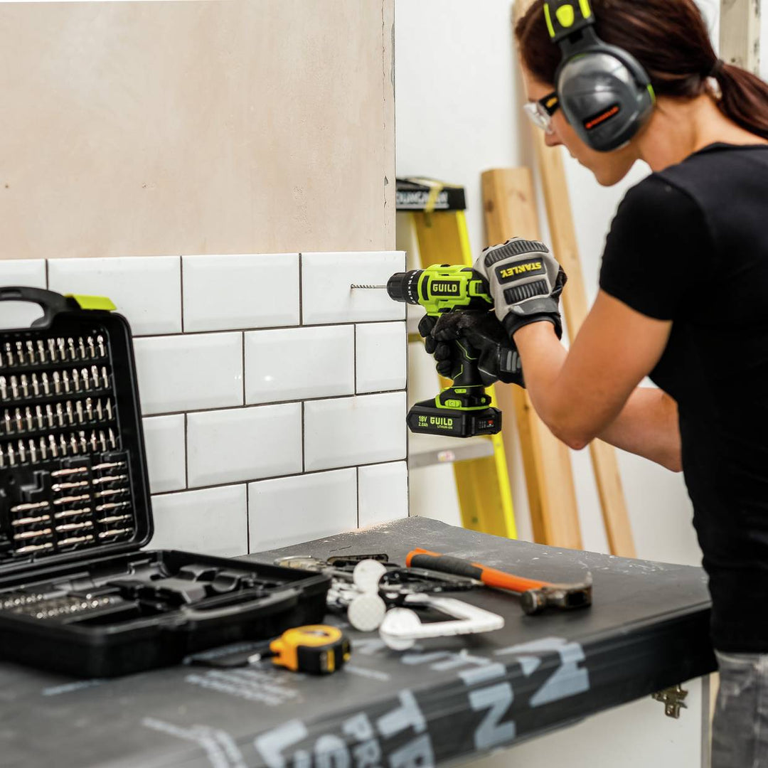 Guild 18V Cordless Impact Drill with 100 Accessories - 2.0AH