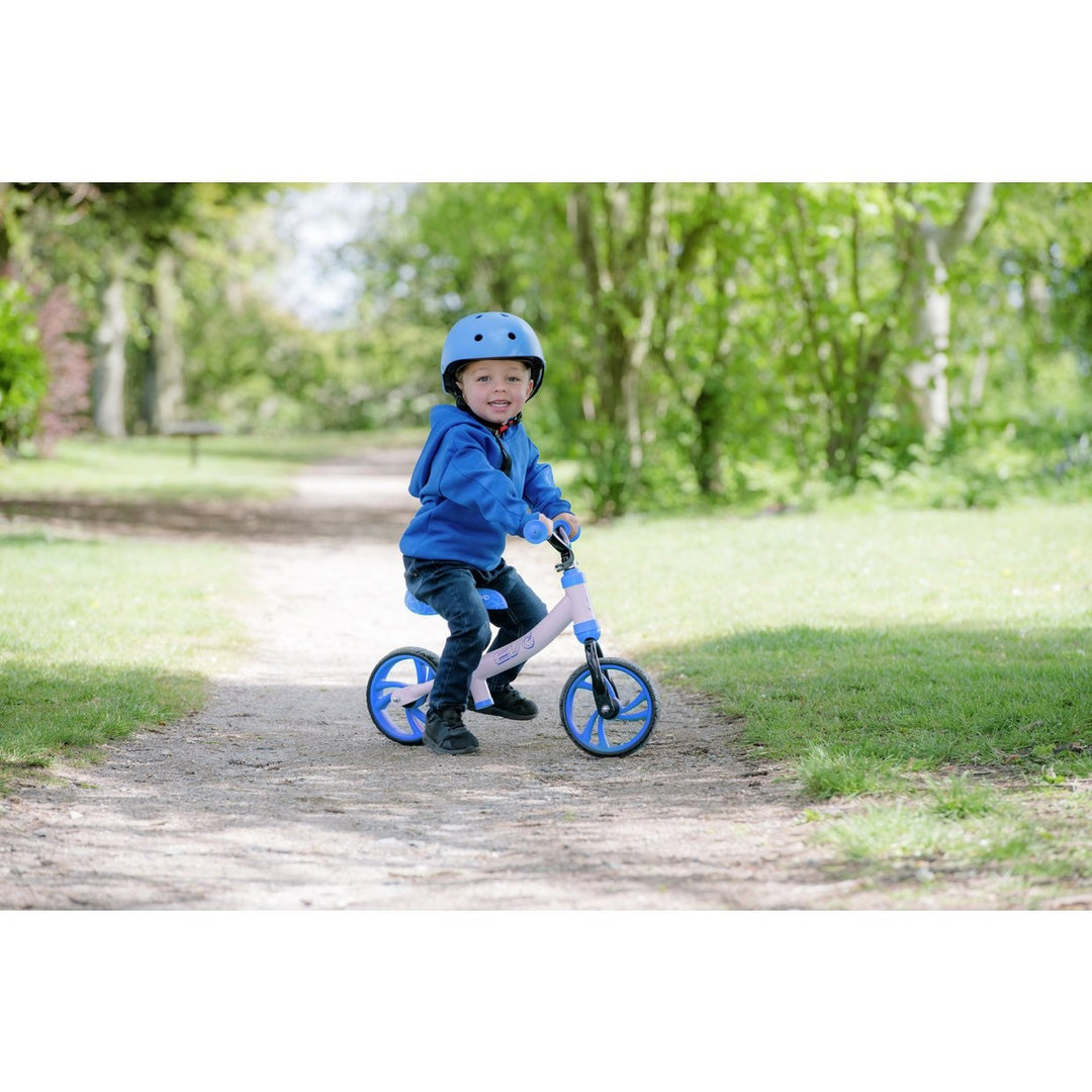 Evo 10" Toddlers Balance Bike in White & Blue With Adjustable Seat & Handle Height