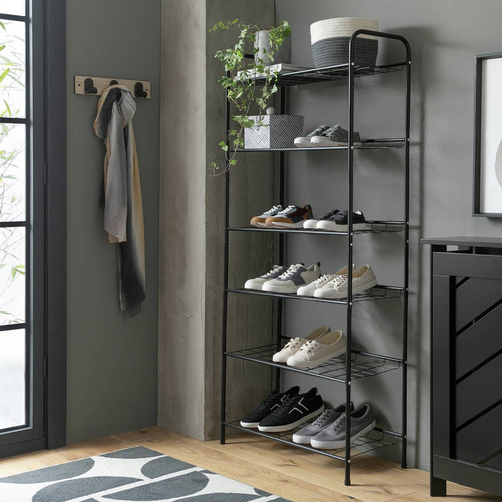 Home Jorn 6 Shelf Shoe Storage Rack - Black