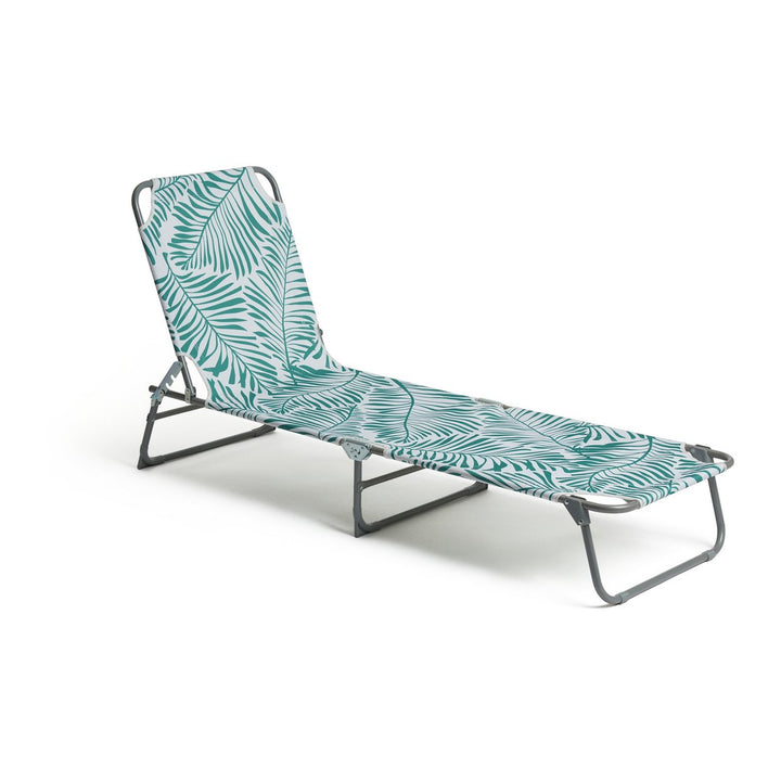 Habitat Global Leaf Folding Metal Sun Lounger - Green &amp; White