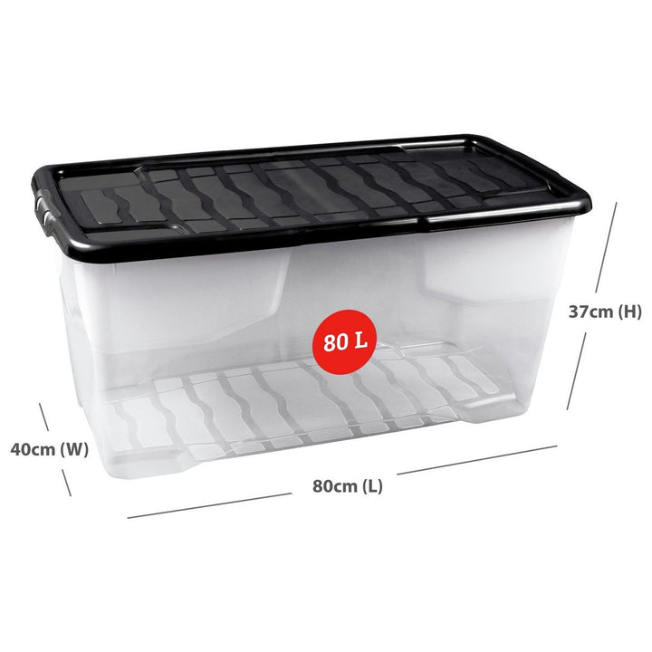 Strata Curve 2 x 80L Plastic Storage Boxes with Lid - Clear - Set of 2