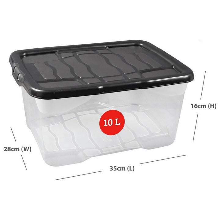 Strata Curve 3 x 10L Plastic Storage Boxes with Lid - Clear - Set of 3