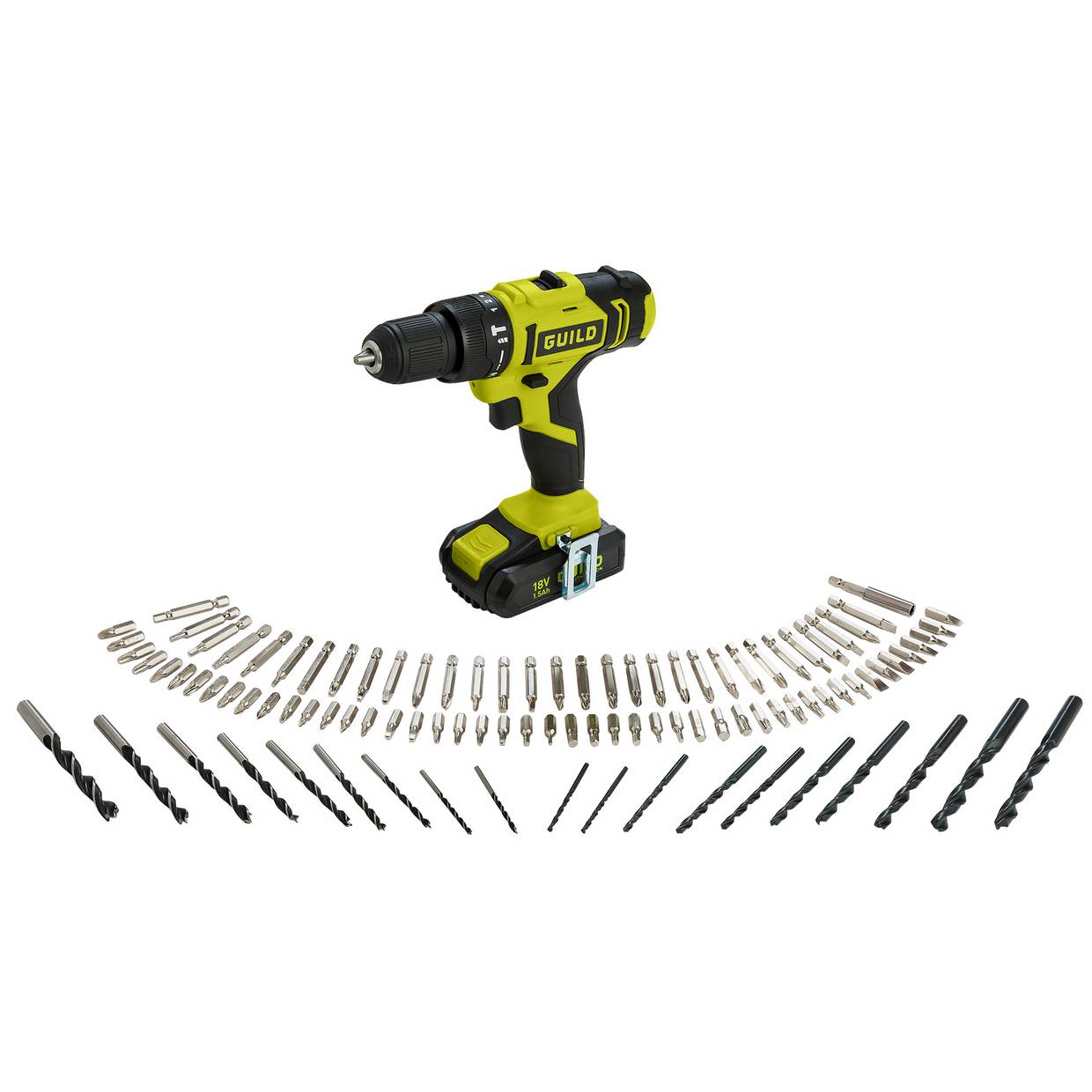 Guild 18V Cordless Impact Drill with 100 Accessories - 2.0AH