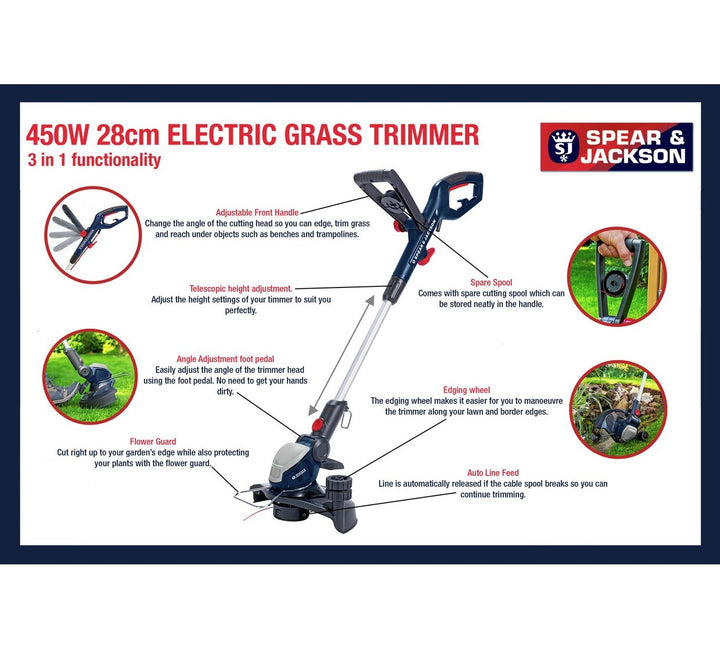 Spear &amp; Jackson S4528ET 28cm Corded Grass Trimmer - 450w - USED ITEM