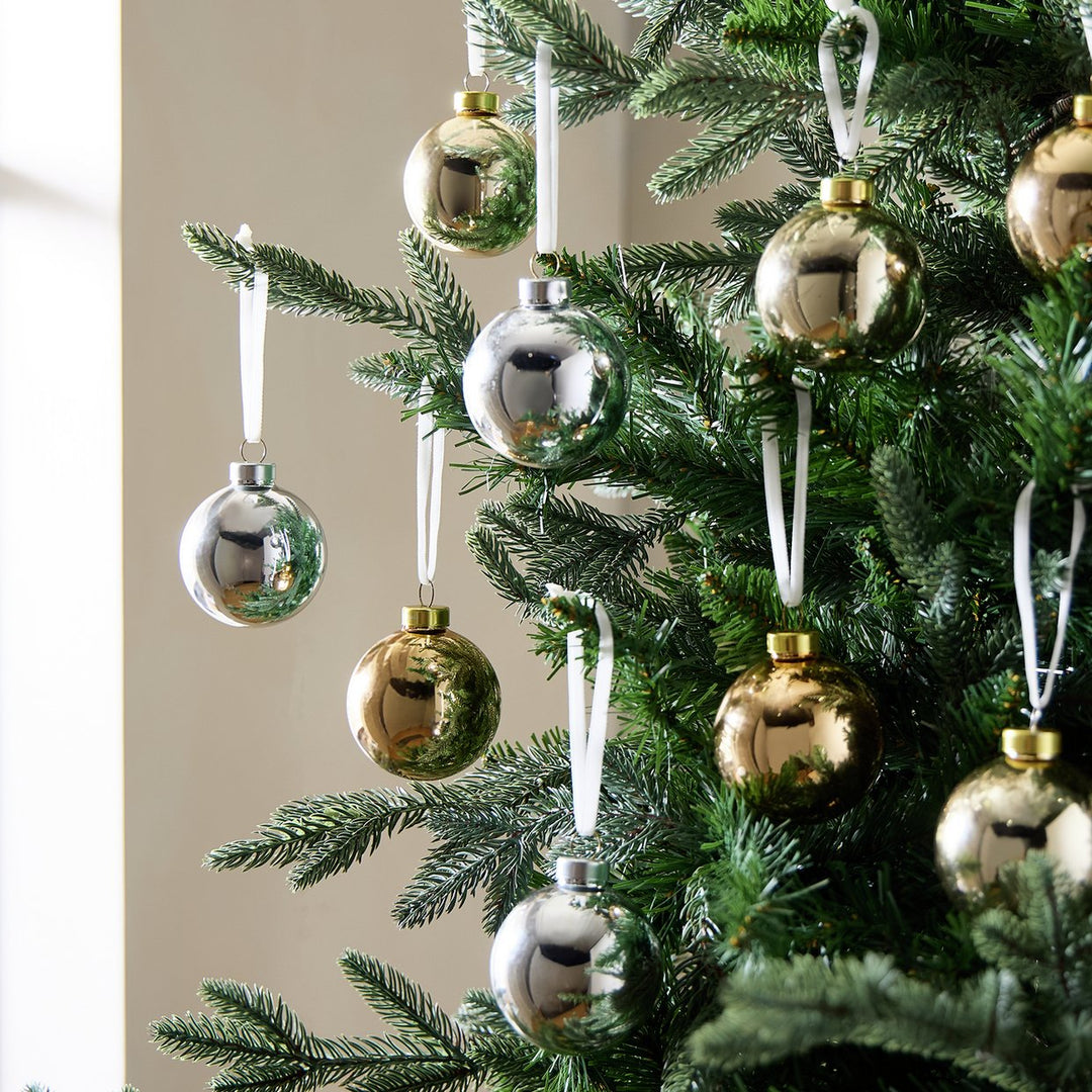 Home Pack of 9 Glass Christmas Baubles - Silver &amp; Gold