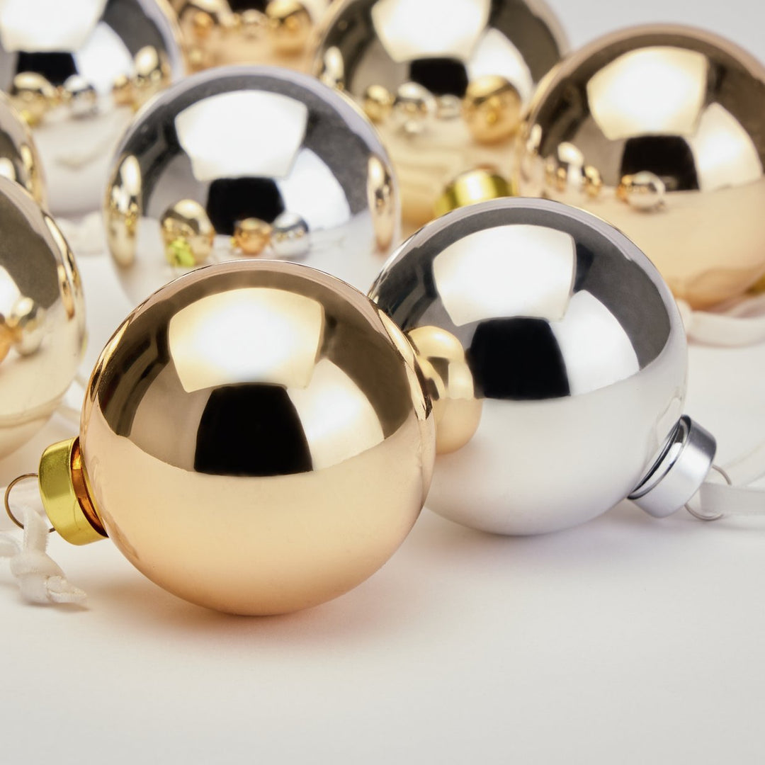 Home Pack of 9 Glass Christmas Baubles - Silver &amp; Gold