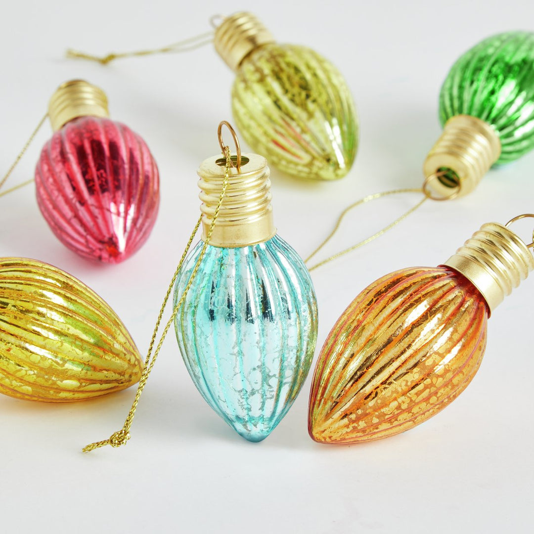 6pk Christmas Tree Baubles Decoration - 4cm Bright Retro Bulbs