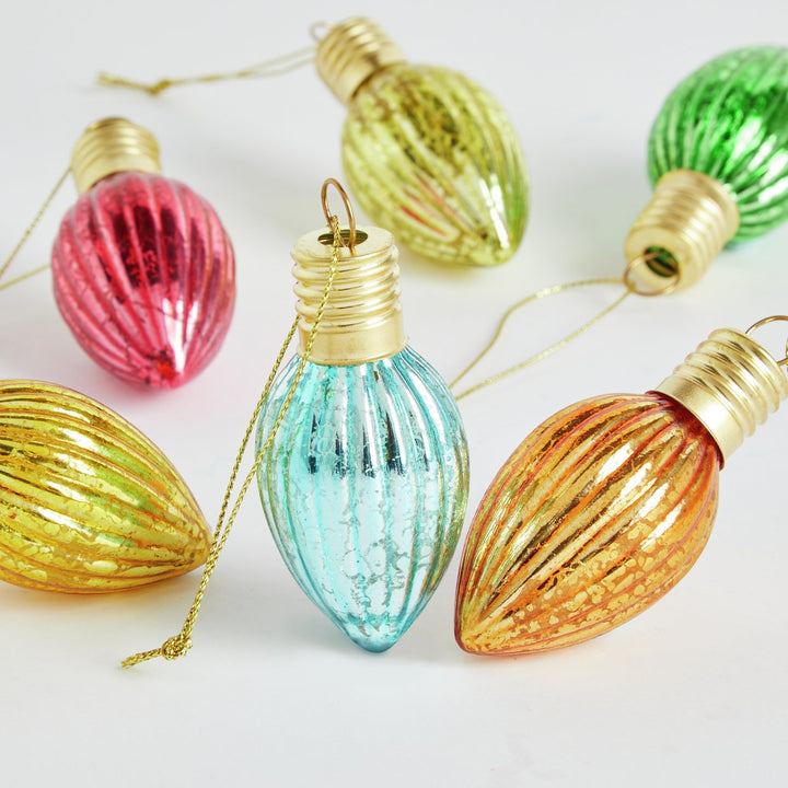 6pk Christmas Tree Baubles Decoration - 4cm Bright Retro Bulbs