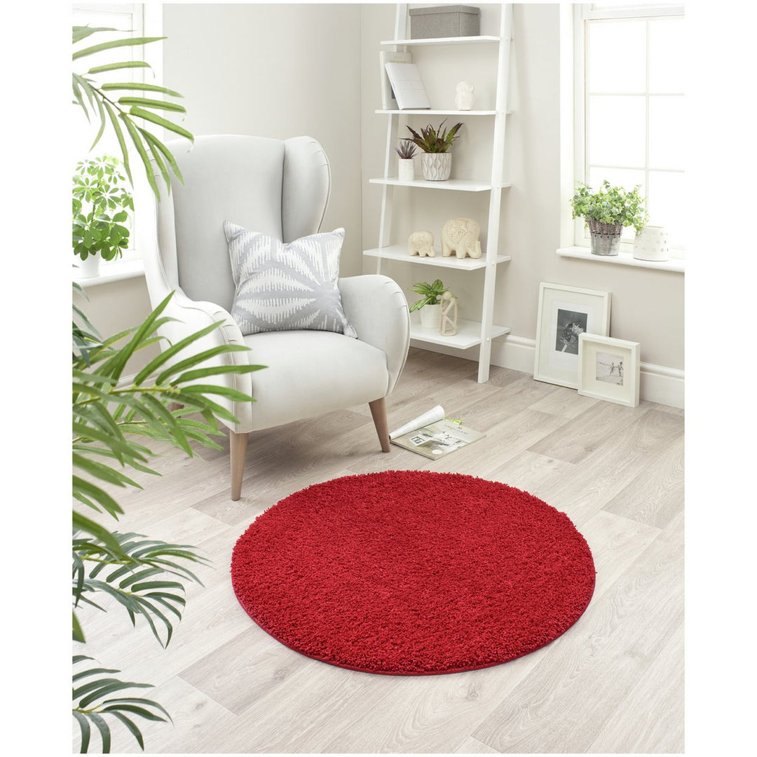 Buddy Washable Mat Plain Round Red Cut Pile Rug - 100cm