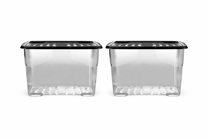 Strata Curve 2 x 80L Plastic Storage Boxes with Lid - Clear - Set of 2