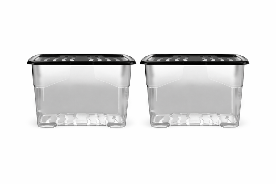 Strata Curve 2 x 80L Plastic Storage Boxes with Lid - Clear - Set of 2