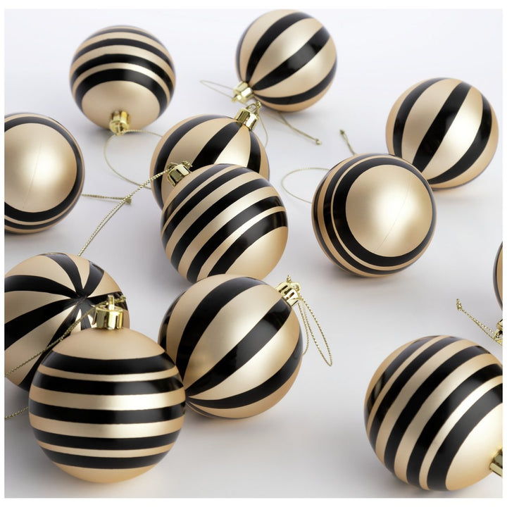 Home Pack Of 12 Baubles - Black & Gold