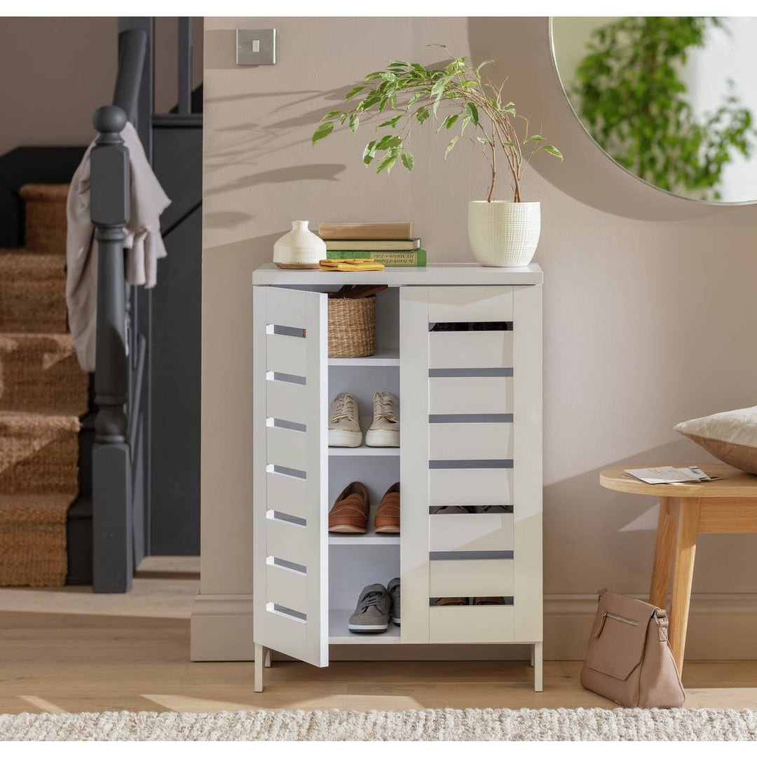 Home Slatted 2 Door Shoe Storage Cabinet - White