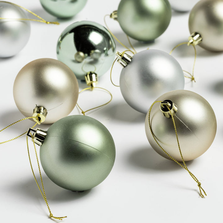 Habitat Pack of 24 Christmas Tree Baubles Decoration - Sage And Silver