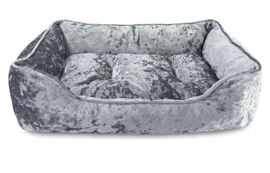 Grey Crushed Velvet Box Bed - Small