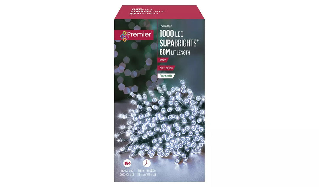 Premier Decorations 1000 White LED Christmas Tree Lights