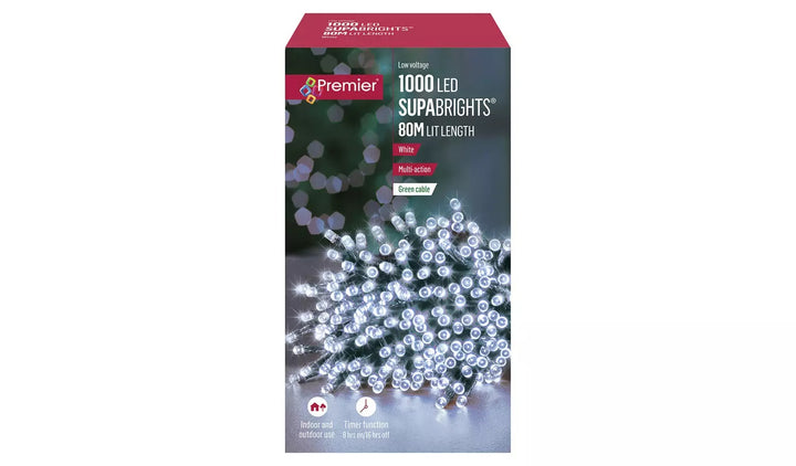 Premier Decorations 1000 White LED Christmas Tree Lights