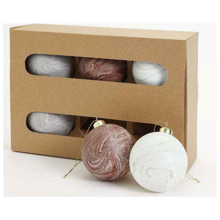 Habitat Pack of 6 Marbled Christmas Baubles - Brown and Cream