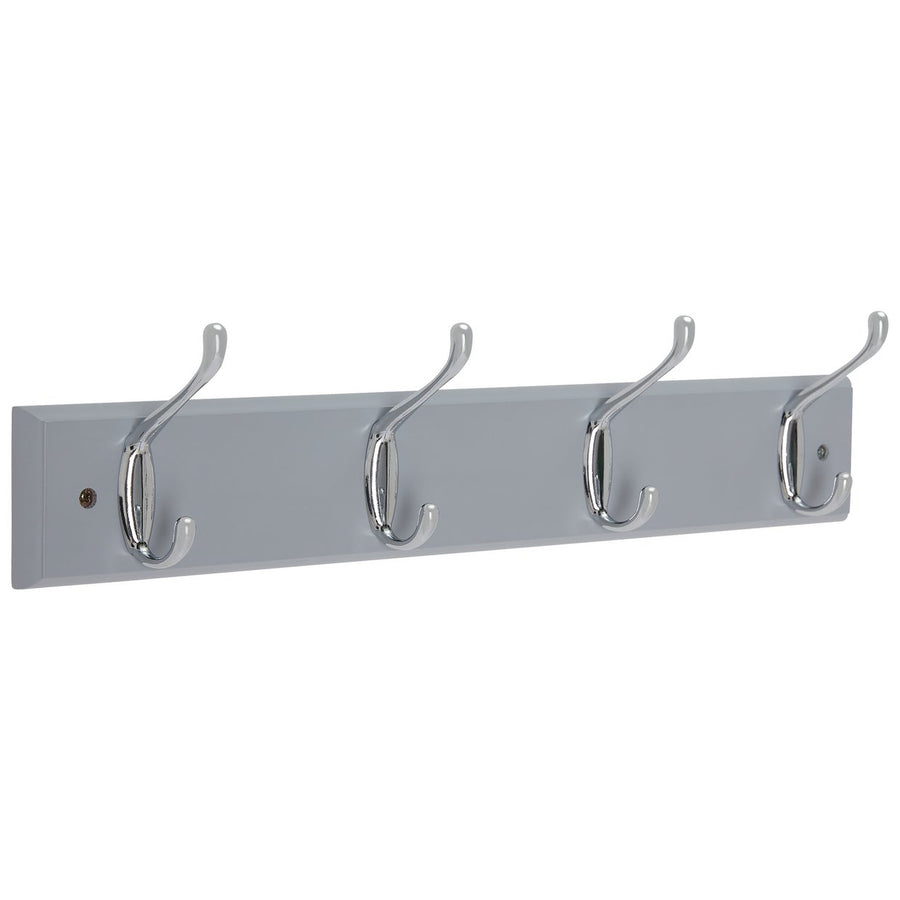 Home Pack of 4 Double Coat Hooks - Grey