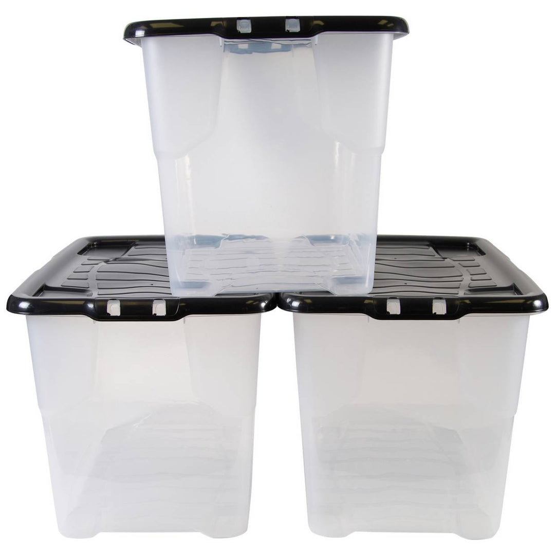 Strata Curve 3 x 65L Plastic Storage Boxes with Lid - Clear