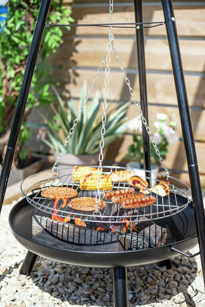 La Hacienda Fire Pit Tripod With Cooking Area - Black