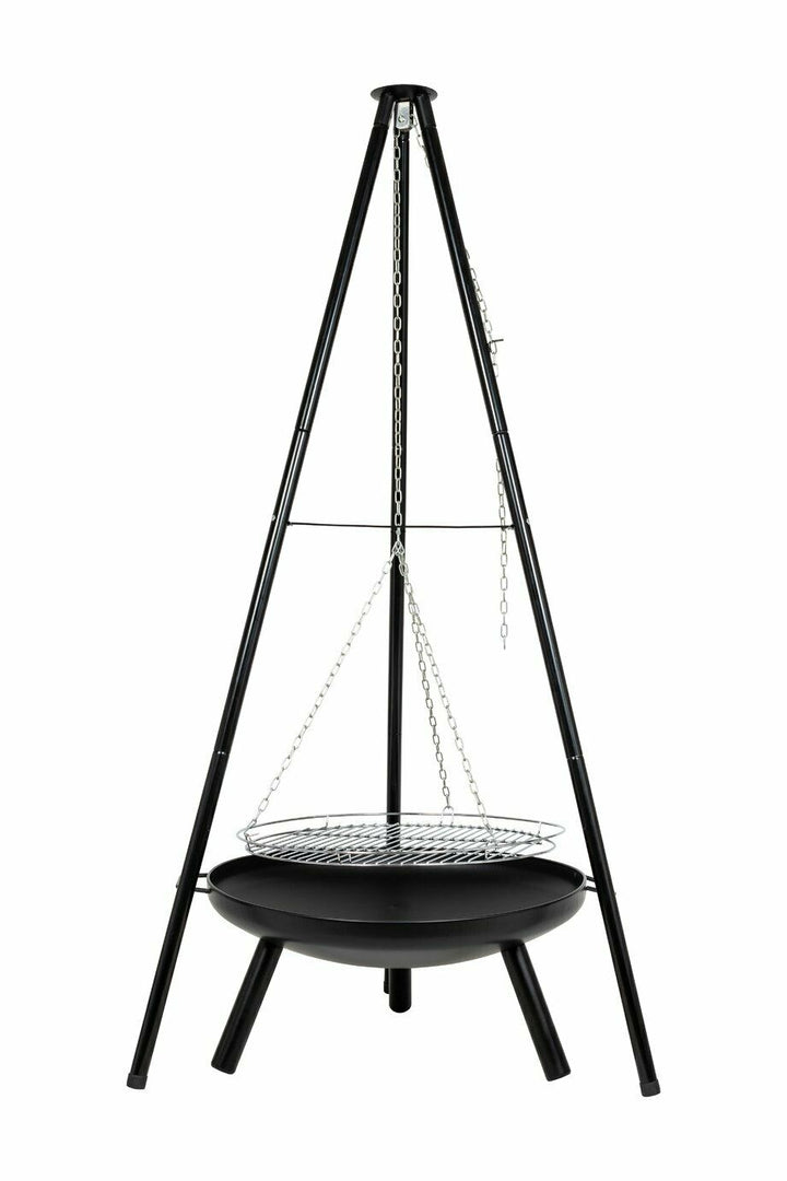 La Hacienda Fire Pit Tripod With Cooking Area - Black