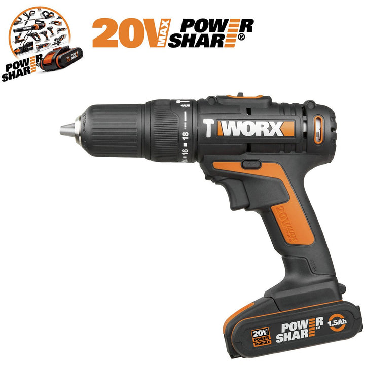 WORX WX386.4 18V 20V MAX Cordless Hammer Drill 50pc Set
