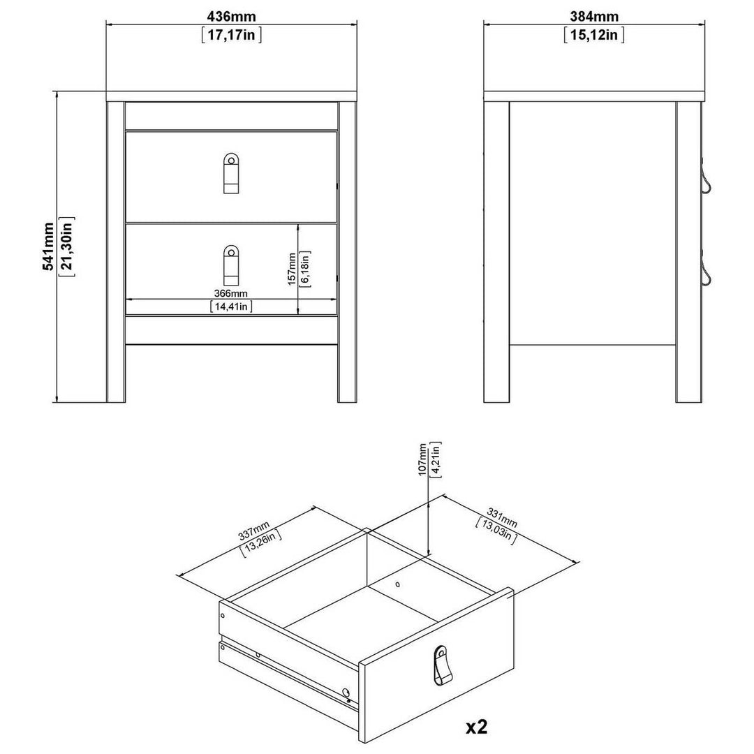 Tvilum Madrid 2 Drawer Bedside Table - Black