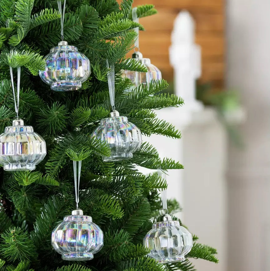 Habitat Pack of 6 Iridescent Shaped Glass Christmas Tree Baubles Decoration