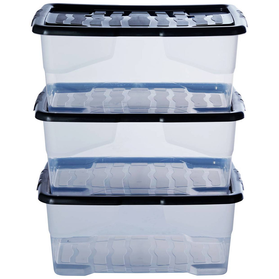 Strata Curve 3 x 42L Plastic Storage Boxes with Lid - Clear 