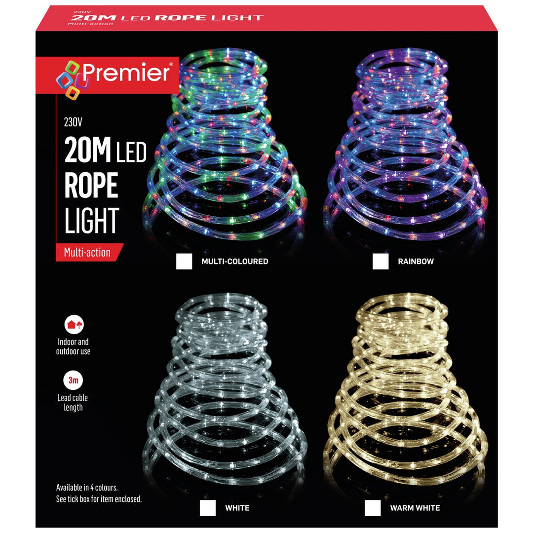 Premier Decorations White 20m LED Rope Light - Multi Action