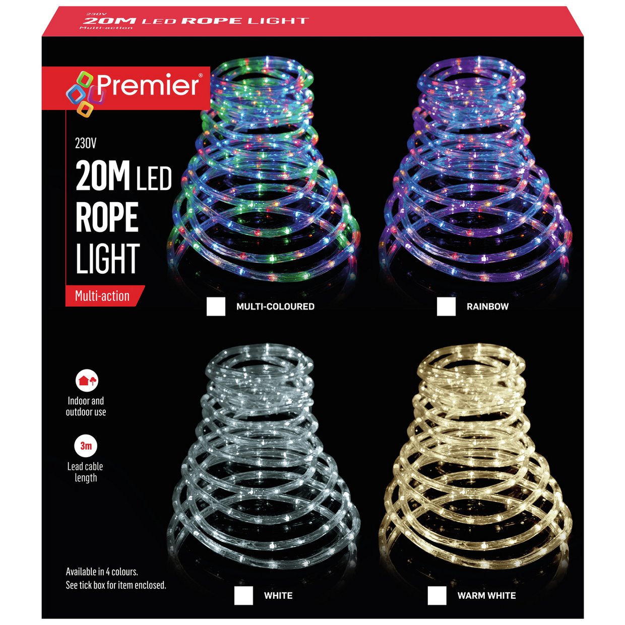 Premier Decorations White 20m LED Rope Light - Multi Action