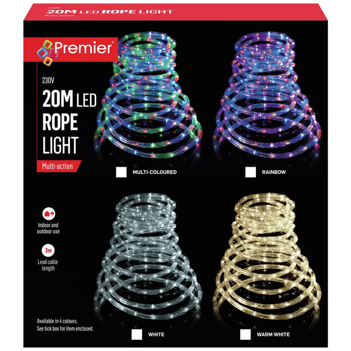 Premier Decorations White 20m LED Rope Light - Multi Action