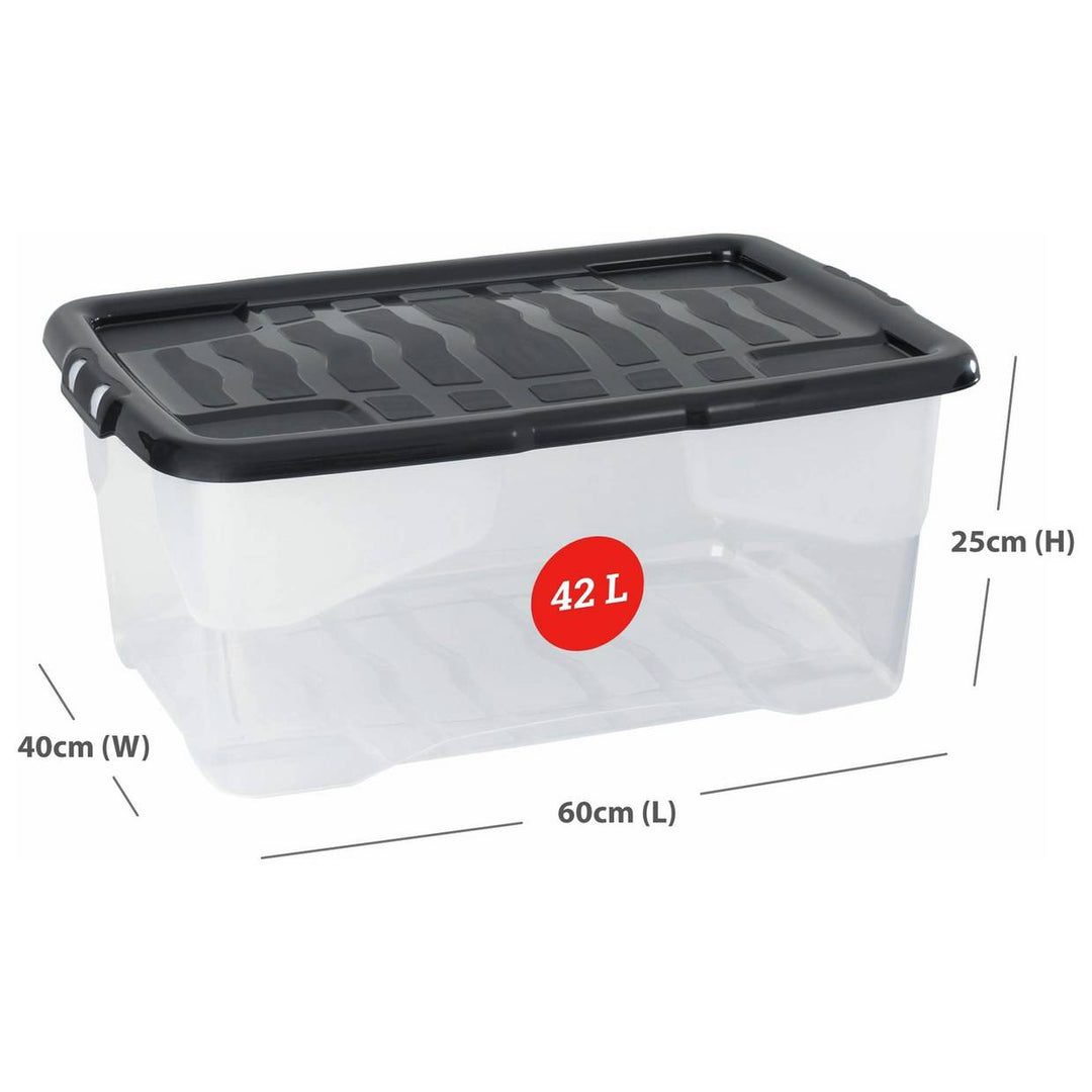 Strata Curve 3 x 42L Plastic Storage Boxes with Lid - Clear 