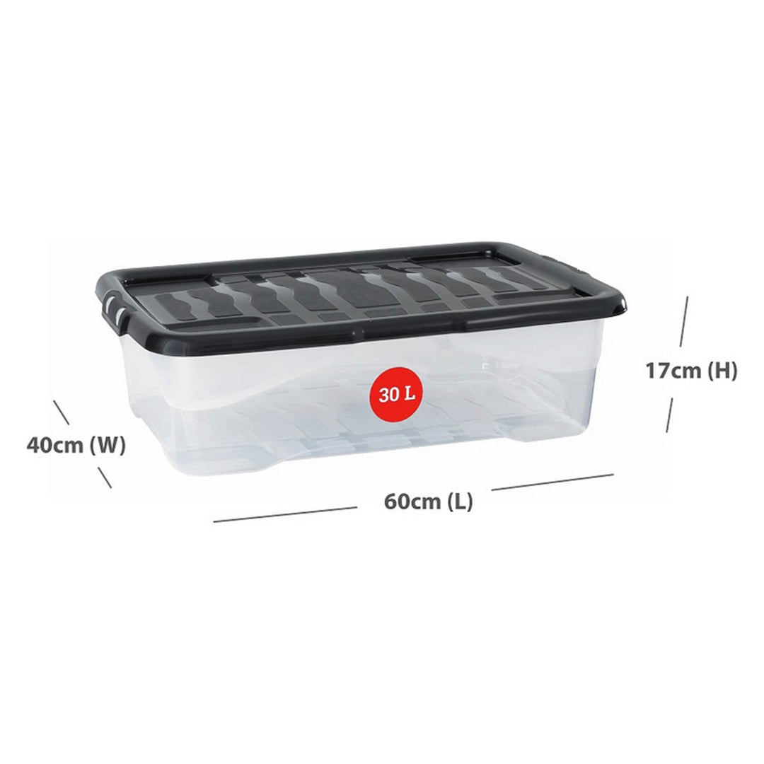 Strata Curve 3 x 30L Plastic Storage Boxes with Lid - Clear Set of 3