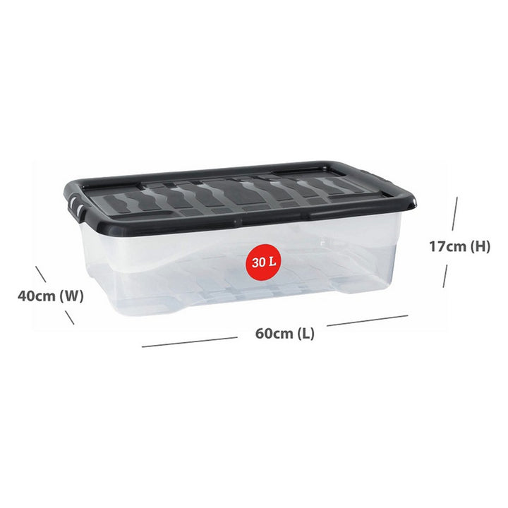 Strata Curve 3 x 30L Plastic Storage Boxes with Lid - Clear Set of 3