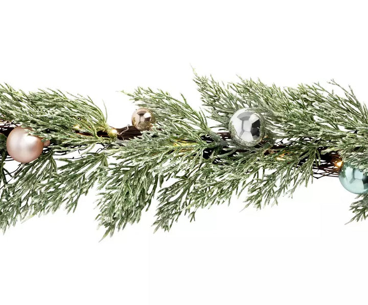 Home 6ft Pre-Lit Foliage and Baubles Christmas Garland 