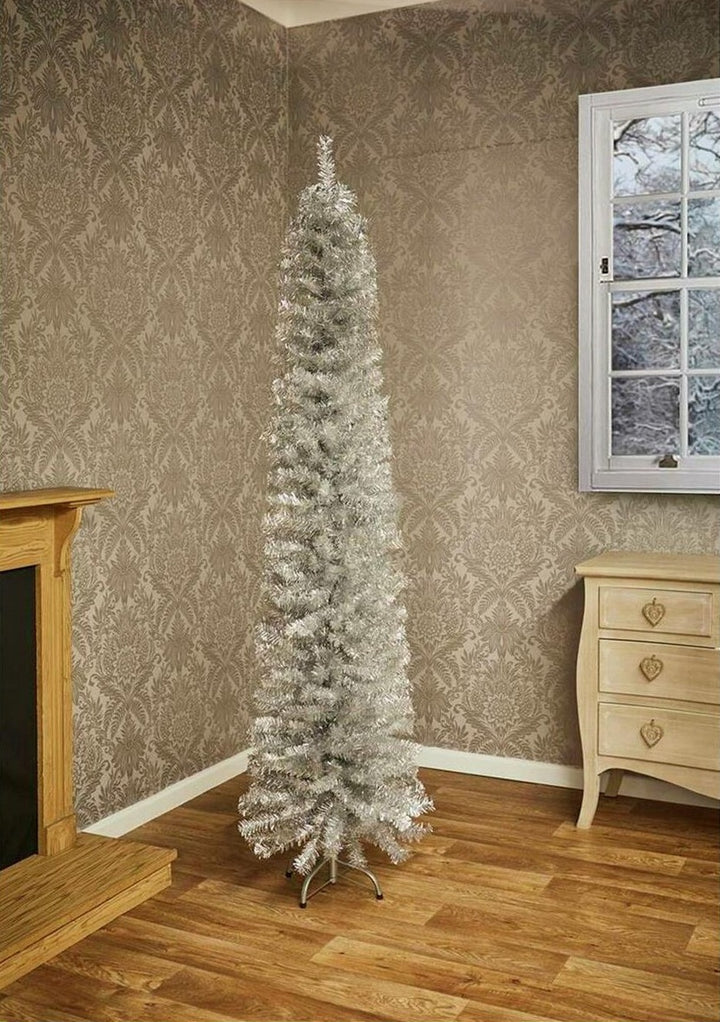 Premier Decorations 6ft Pencil Slim Pine Christmas Tree - Silver