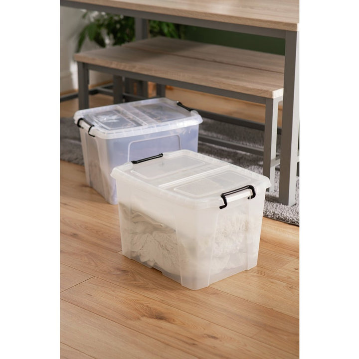 Strata Smart 2 x 40L Plastic Storage Boxes with Lid - Clear