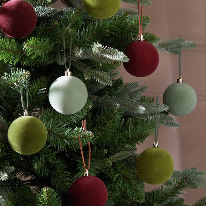 Habitat Pack of 9 Flocked Christmas Tree Baubles Decoration - Jewel Tones