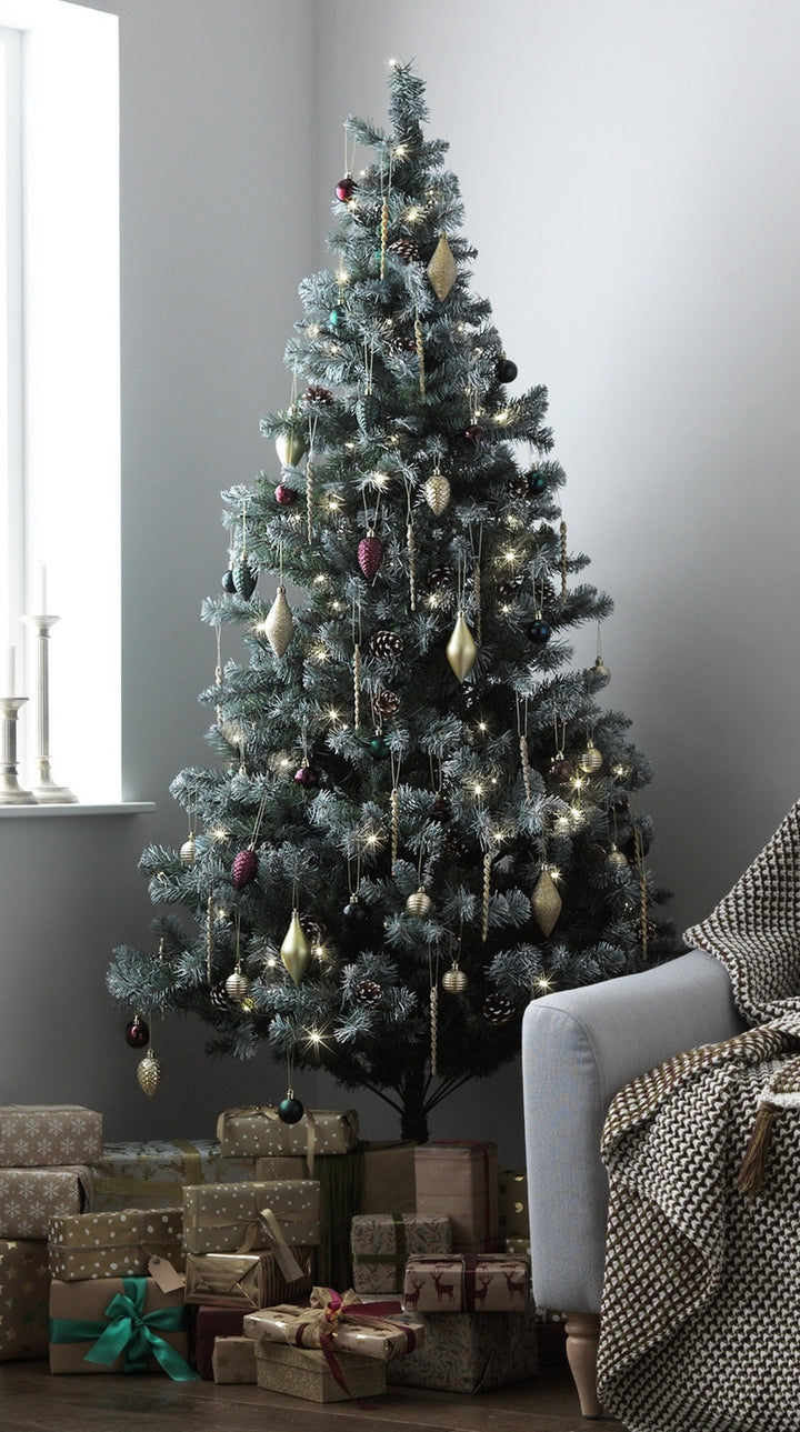 Habitat 7ft Pre lit Blue Oscar Pine Cone Christmas Tree - Green